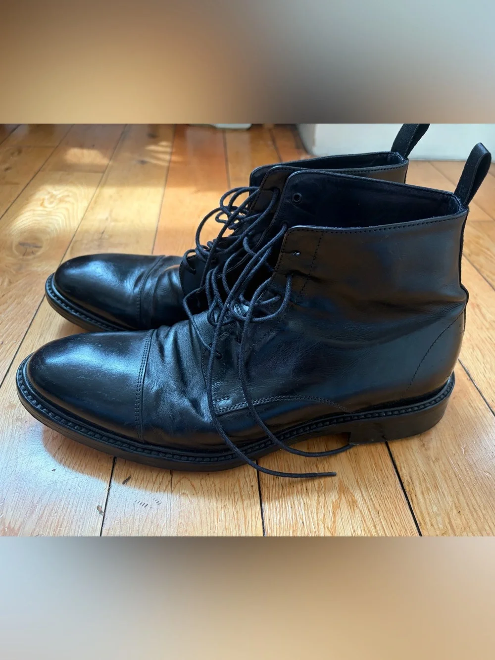 Paul Smith Black Leather Combat Cap Toe Lace Up Ankle Boots Mens Uk 7 US 8